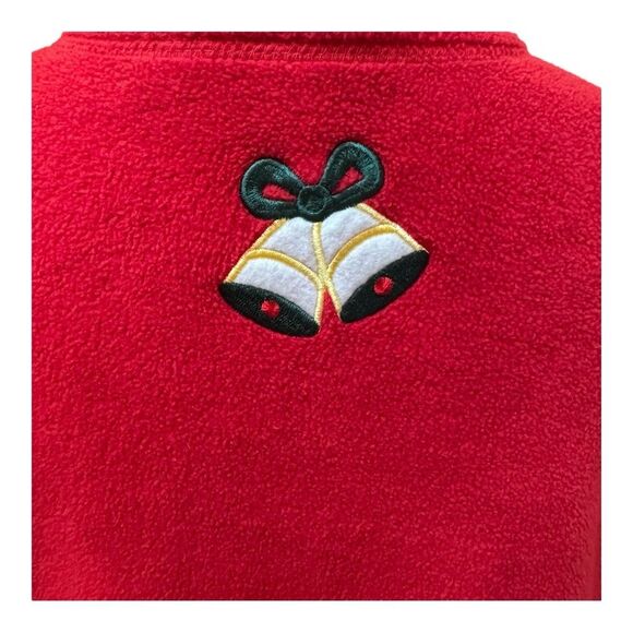 Red Fleece Christmas Cardigan Teddy Bear Tree Holiday Embroidered Sweater - Picture 7 of 11